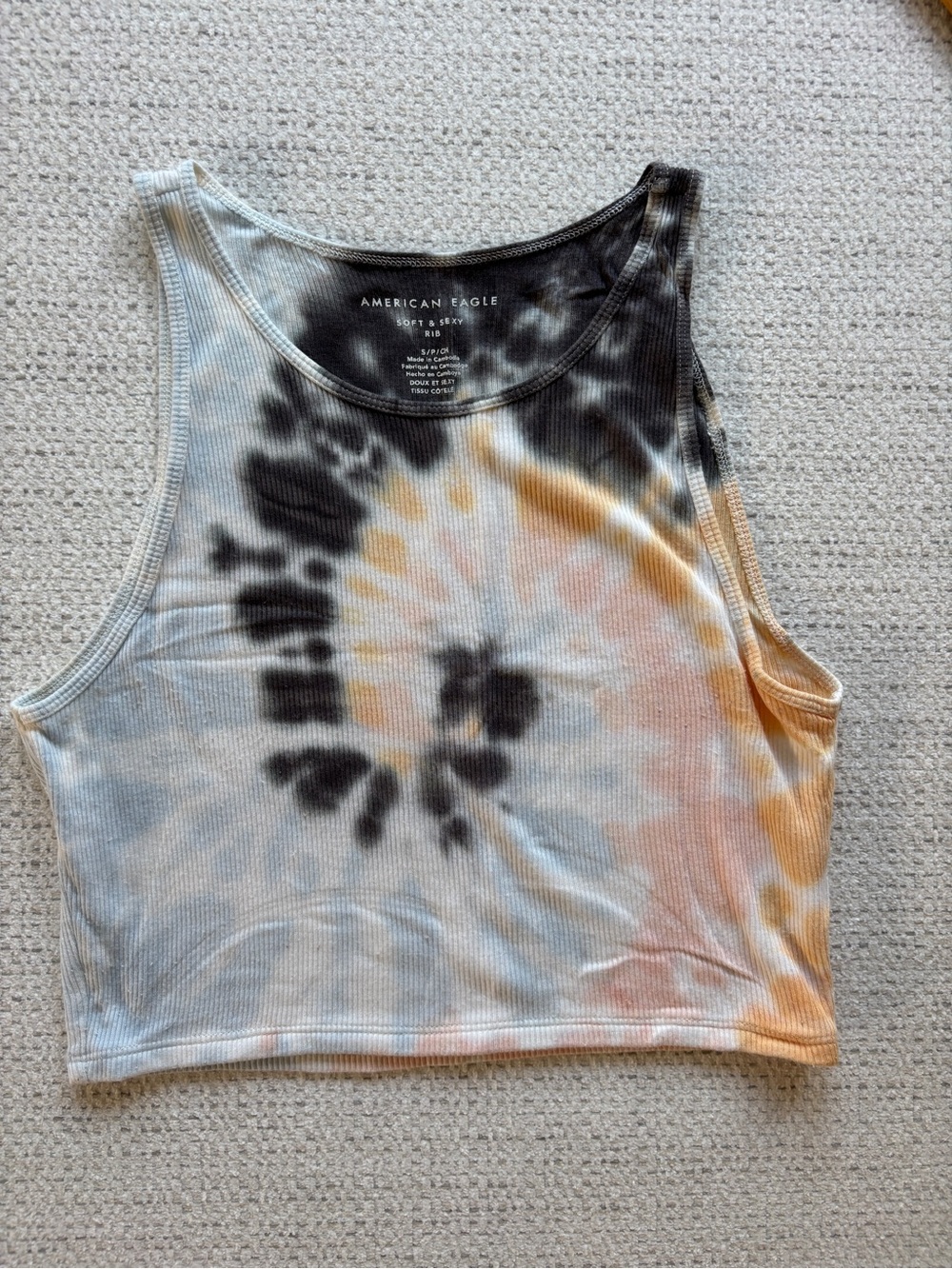 American Eagle Outfitters Multicolor Tie-Dye Ribbed Crop Tank Top, Size Small